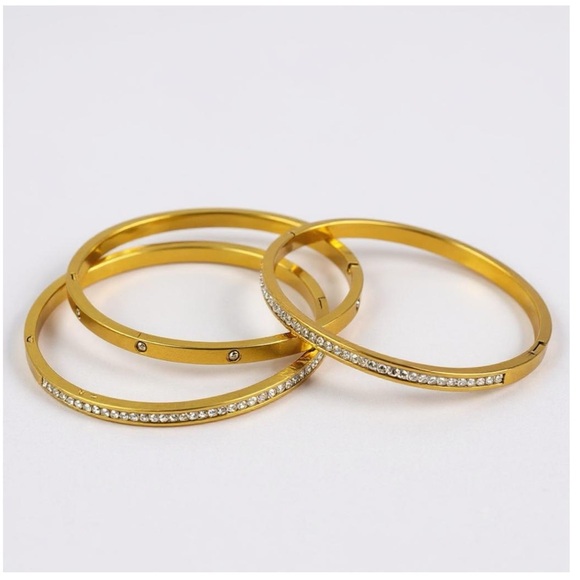 ✨NEW 18K Gold Plated Bangle Set | Tarnish Resistant | Zircon | Screw Lock✨ - Picture 1 of 3